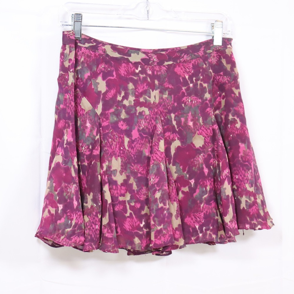 Charlotte Ronson Silk Floral Mini Skirt 4 Purple Womens Pleated Boho